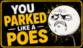 You Parked Like a Poes parking card design in black, white and yellow